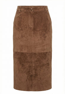 Brown Suede Panel Midi Skirt - view 1