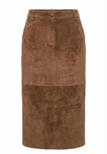 Brown Suede Panel Midi Skirt - view 1