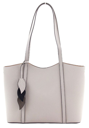 Gray Leather Tote with Leaf Charm - view 1