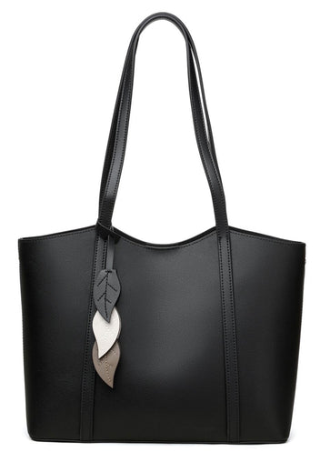 Black Leather Tote with Leaf Charm - view 1