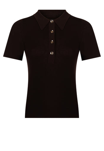 Chocolate Ribbed Button Knit Polo - view 1