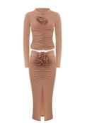 Camel Leopard Knit Top and Skirt Set - view 1