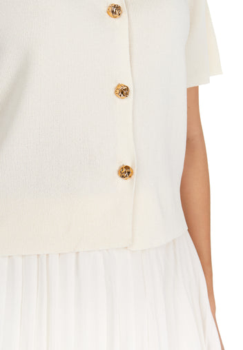 Ivory Short-Sleeve Shirt and Pleated Skirt Set - view 8