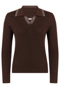 Brown Contrast-Collar Knit Polo - view 1