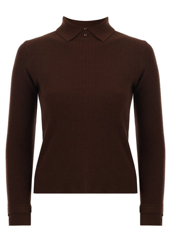 Chocolate Fine-Knit Mock-Neck Pullover - view 1