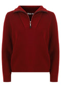 Wine Half-Zip Hooded Knit Sweater - view 1