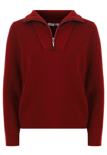 Wine Half-Zip Hooded Knit Sweater - view 1
