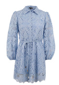 Blue Lace Belted Shirt Dress