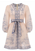 Blush Scarf-Print Belted Shirt Dress