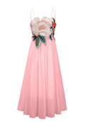 Pink 3D Floral Strap Maxi Dress