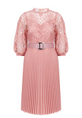 Pink Lace Bodice Pleated Midi Dress - view 1