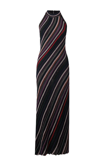 Black Burgundy Stripe Halter Maxi Dress - view 1