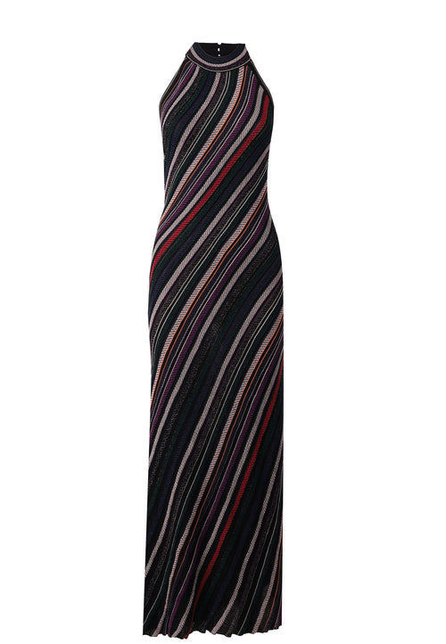 Black Burgundy Stripe Halter Maxi Dress - view 1