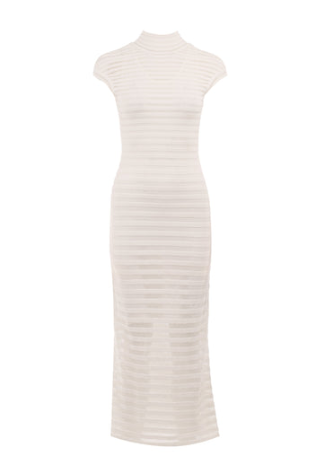 Ivory Pointelle Cap-Sleeve Column Dress - view 1