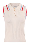 Ivory Sleeveless Striped-Collar Knit Top - view 1