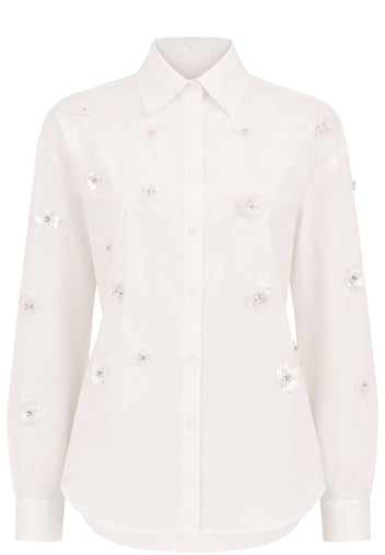 White Floral-Button Pocket Shirt - view 1