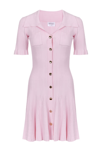 Pink Ribbed Button-Front Knit Mini Dress - view 1