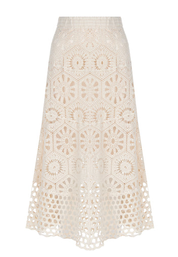 Ivory Eyelet A-Line Midi Skirt - view 1