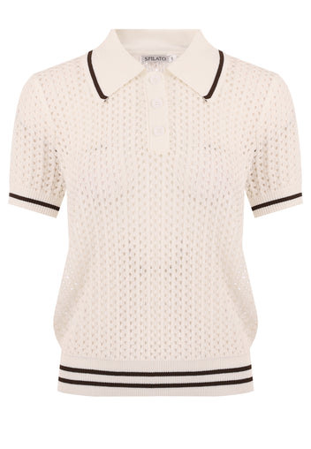 Ivory Open-Knit Polo Pullover - view 1