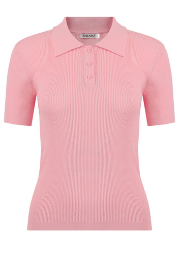 Pink Ribbed Short-Sleeve Knit Polo - view 1