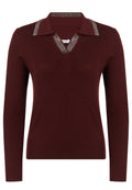 Burgundy Contrast-Collar Knit Polo - view 1