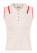 Ivory Red-Stripe Sleeveless Knit Polo - view 1