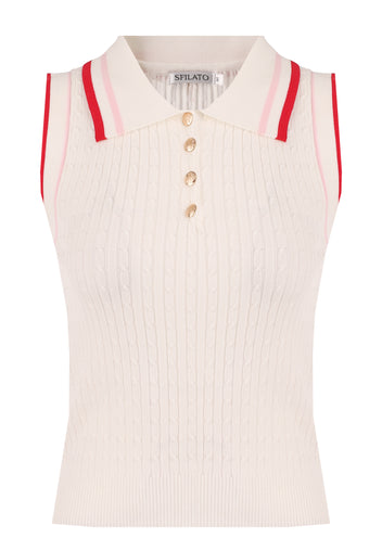 Ivory Red-Stripe Sleeveless Knit Polo - view 1