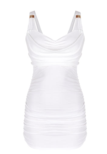 White Ruched Strappy Mini Dress - view 1