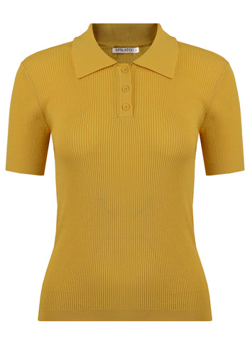 Mustard Ribbed Short-Sleeve Knit Polo - view 1