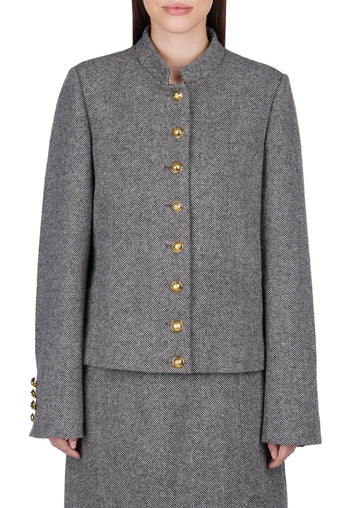 Gray Cropped Jewel-Button Jacket - view 6