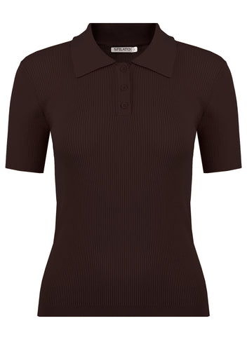 Chocolate Ribbed Short-Sleeve Knit Polo - view 1