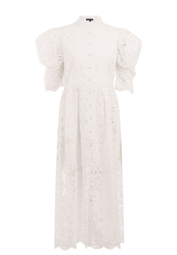 Ivory Lace Puff-Sleeve Midi Dress - view 1