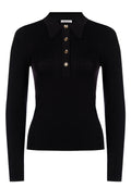 Black Ribbed Button Polo Pullover - view 1
