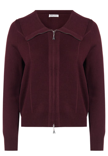 Wine Zip-Front Knit Cardigan - view 1