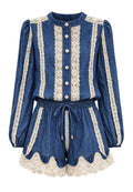 Navy Embroidered Jacket and Shorts Set - view 1