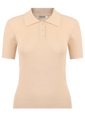 Cream Ribbed Short-Sleeve Knit Polo - view 1