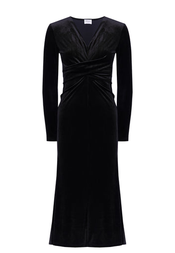 Black Velvet Twist-Front Midi Dress - view 1