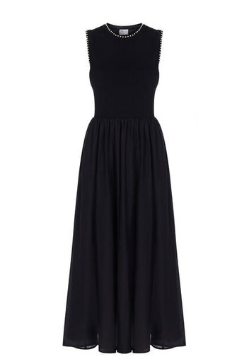 Black Sleeveless Full-Skirt Midi Dress - view 1