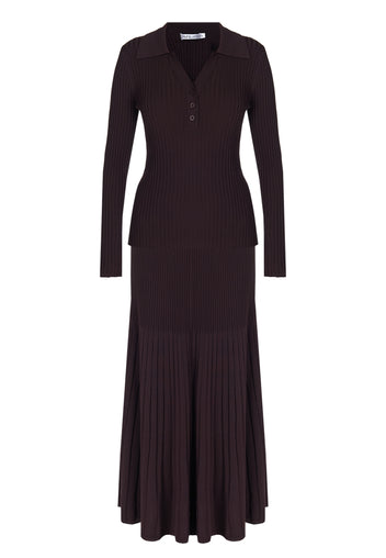 Chocolate Ribbed Knit Top and Skirt Set - view 1