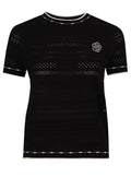 Black Pointelle Contrast-Trim Knit Top - view 1