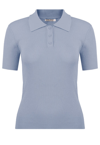 Sky Ribbed Short-Sleeve Knit Polo - view 1