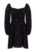 Black Embroidered Puff-Sleeve Mini Dress - view 1