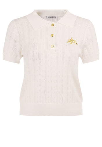 Ivory Embroidered Short-Sleeve Knit Polo - view 1