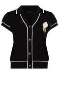 Black Contrast-Trim Short-Sleeve Knit Cardigan - view 1