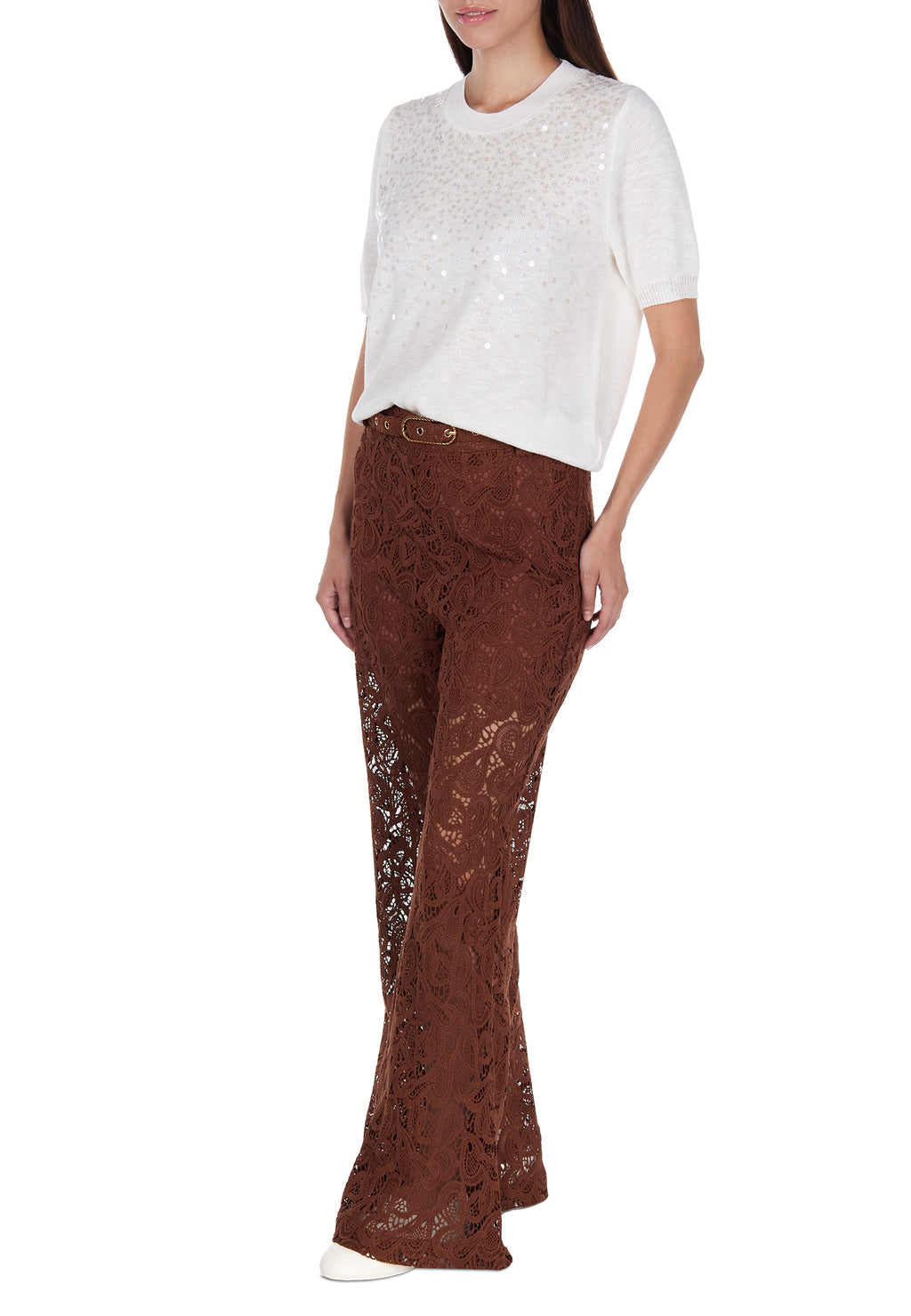 White and Brown Sfilato pullover - view 2