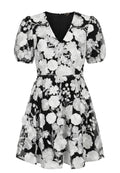 Black Floral Puff-Sleeve Mini Dress - view 1