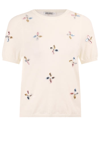 Ivory Floral Embroidered Knit Tee - view 1
