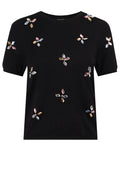 Black Floral Embroidered Knit Tee - view 1