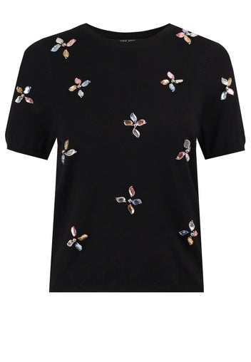 Black Floral Embroidered Knit Tee - view 1