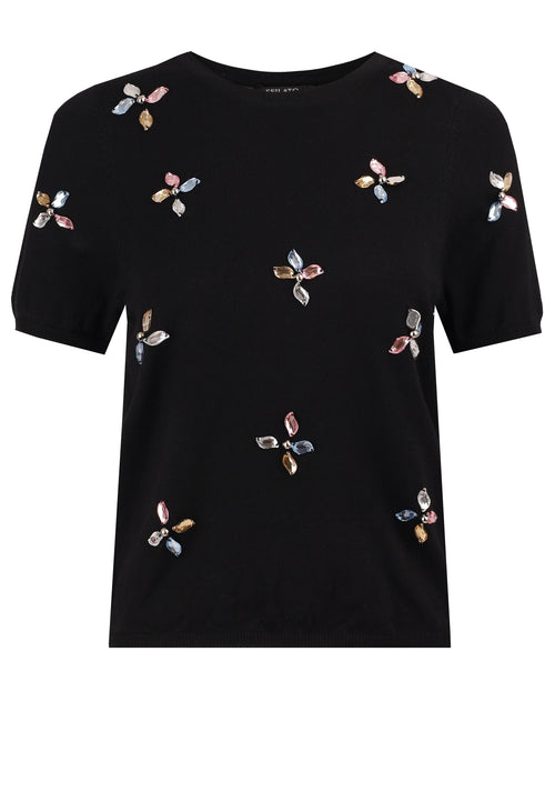 Black Floral Embroidered Knit Tee - view 1